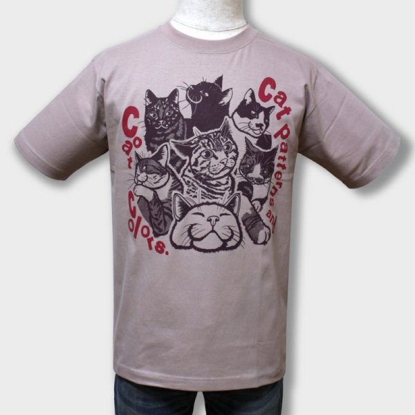 画像1: 猫あるあるTシャツ「Cat Patterns」半袖スモーキーピンク (1)