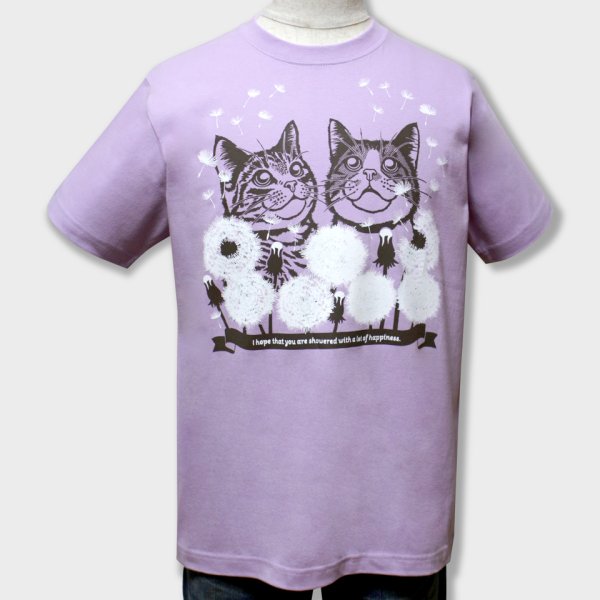 画像1: 猫あるあるTシャツ「わた毛」ライトパープル (1)