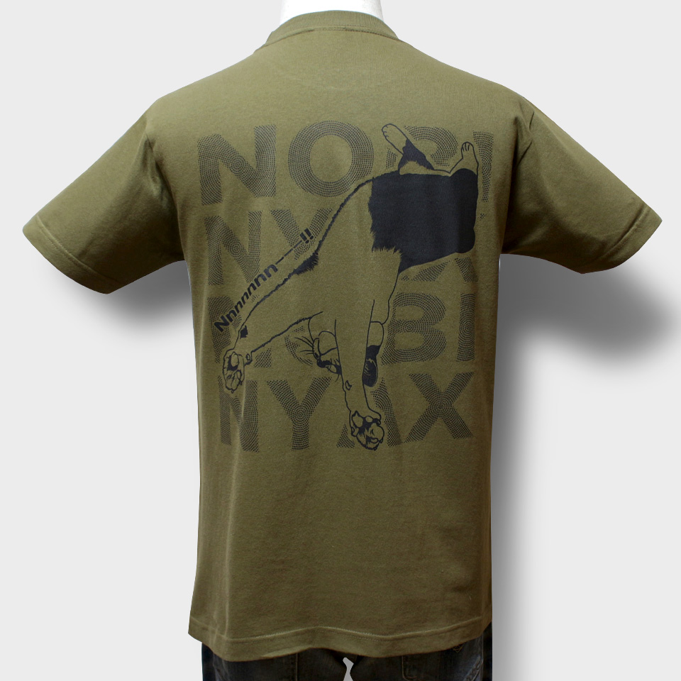 猫あるあるTシャツ「NOBI NYAX（カーキ）」