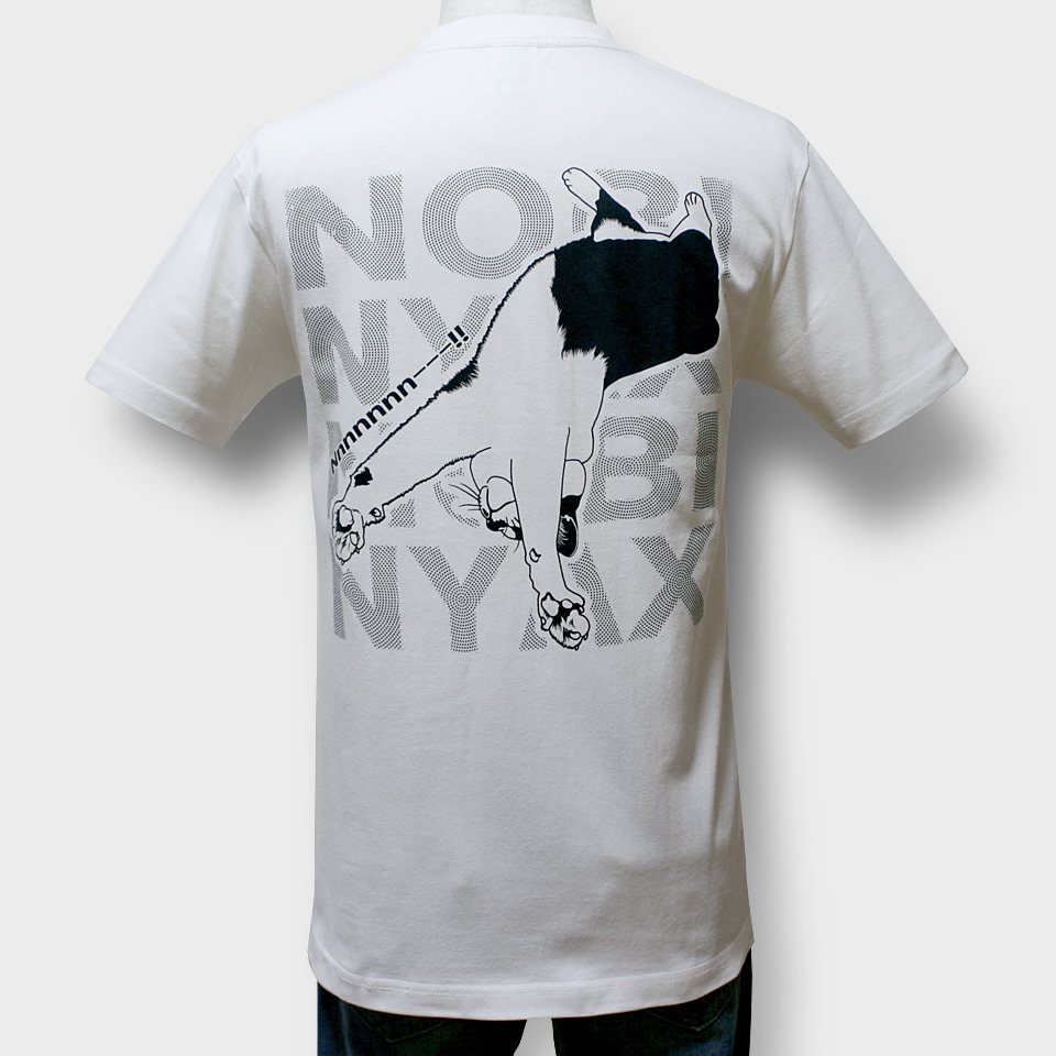猫あるあるTシャツ「NOBI NYAX（ホワイト）」