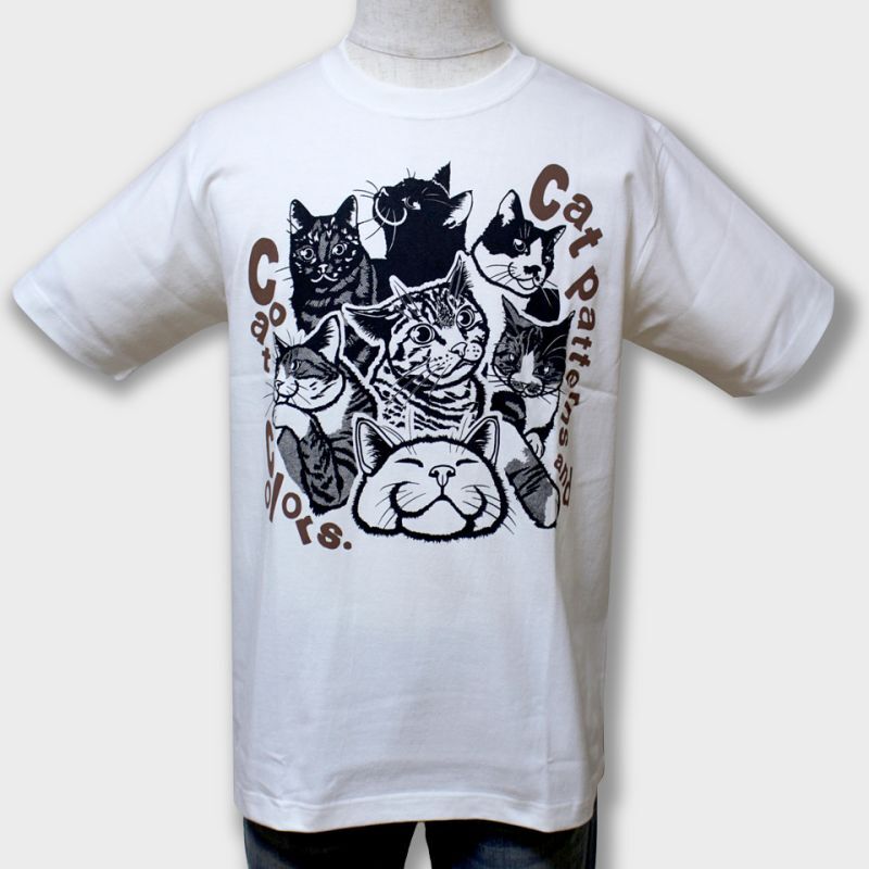 猫あるあるTシャツ「Cat Patterns」半袖バニラホワイト